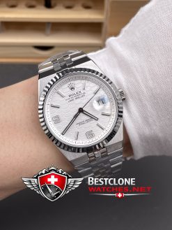 ES Rolex Land Dweller White Dial On Wrist Shot