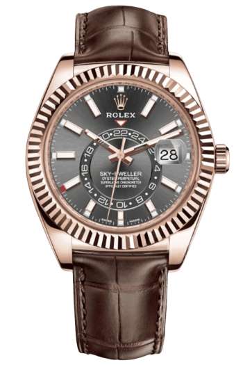 Rolex Sky-Dweller Chocolate Dial Super Clone Swiss Replica Watch Brown Leather Strap Ref M326135-0008 Swiss 9001 Movement