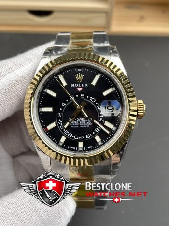 Real photos of the Rolex Sky Dweller Ref M336933 Champagne Dial Super Clone Watch (5)