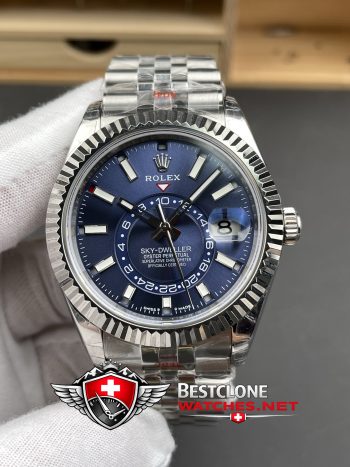 Replica Rolex Sky Dweller Blue Dial Close Up Detail