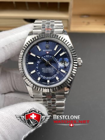 Replica Rolex Sky Dweller Blue Dial Front View (Full Watch Display)