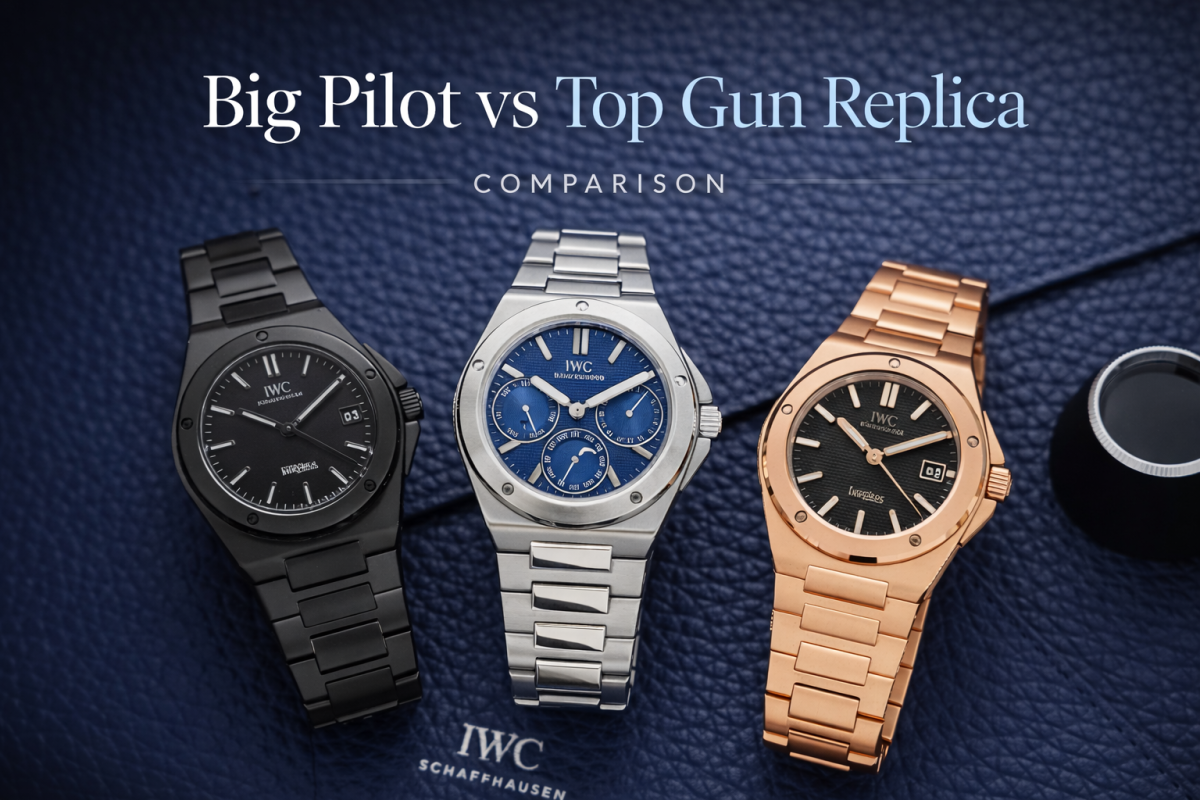 IWC Big Pilot replica vs IWC Top Gun replica comparison showing different styles and materials in 2026