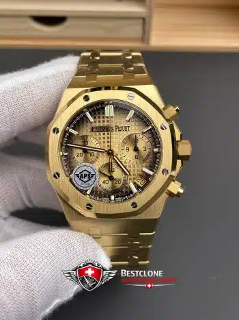 Reloj Audemars Piguet Royal Oak Cronógrafo 26240BA.OO.1320BA.02 Super Clone - Esfera Oro Brazalete Completo Oro (1)