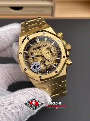 Reloj Audemars Piguet Royal Oak Cronógrafo 26240BA.OO.1320BA.02 Super Clone - Esfera Oro Brazalete Completo Oro (2)