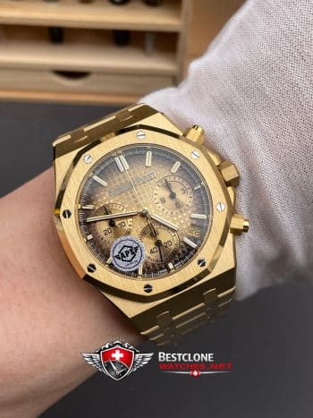 Audemars Piguet Royal Oak Chronograph 26240BA.OO.1320BA.02 Super Clone Watch – Gold Dial Full Gold Bracelet (9)