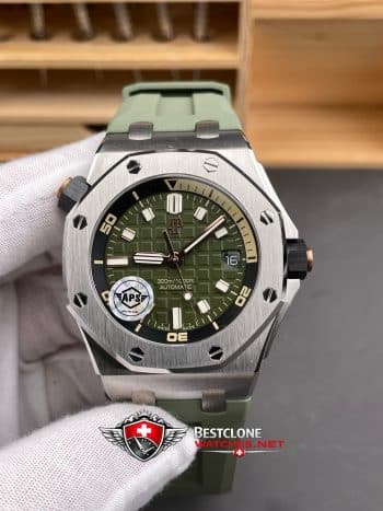 Audemars Piguet Royal Oak Offshore 15720st Avocado Green Dial Rubber Strap Super Clone Watch (3)