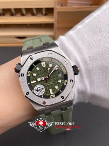 Audemars Piguet Royal Oak Offshore 15720st Avocado Green Dial Rubber Strap Super Clone Watch (9)