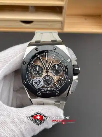 Audemars Piguet Royal Oak Offshore Cronógrafo 26420SO.OO.A600CA.01 Super Clone Watch - Esfera marrón Correa de caucho blanca (1)