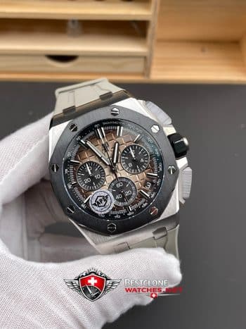 Audemars Piguet Royal Oak Offshore Chronograph 26420SO.OO.A600CA.01 Super Clone Watch – Brown Dial White Rubber Strap (2)