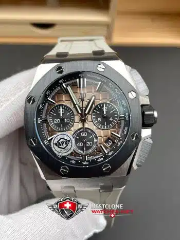 Audemars Piguet Royal Oak Offshore Cronógrafo 26420SO.OO.A600CA.01 Super Clone Watch - Esfera marrón Correa de caucho blanca (3)