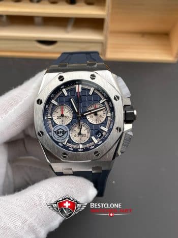 Audemars Piguet Royal Oak Offshore Chronograph 26420TI.OO.A027CA.01 Super Clone Watch – Blue Dial Titanium Case Rubber Strap (1)