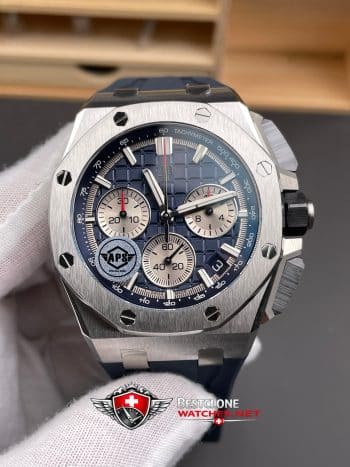 Audemars Piguet Royal Oak Offshore Chronograph 26420TI.OO.A027CA.01 Super Clone Watch – Blue Dial Titanium Case Rubber Strap (3)