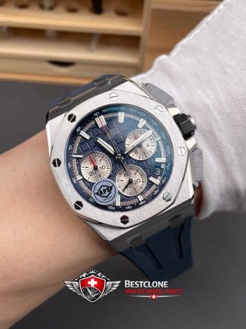 Audemars Piguet Royal Oak Offshore Chronograph 26420TI.OO.A027CA.01 Super Clone Watch – Blue Dial Titanium Case Rubber Strap (9)