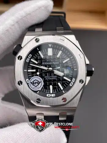 Reloj Audemars Piguet Royal Oak Offshore Diver 15703ST.OO.D002CA.01 Super Clone - Esfera negra Correa de caucho (3)