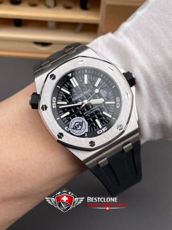 Audemars Piguet Royal Oak Offshore Diver 15703ST.OO.D002CA.01 Super Clone Watch – Black Dial Rubber Strap (9)