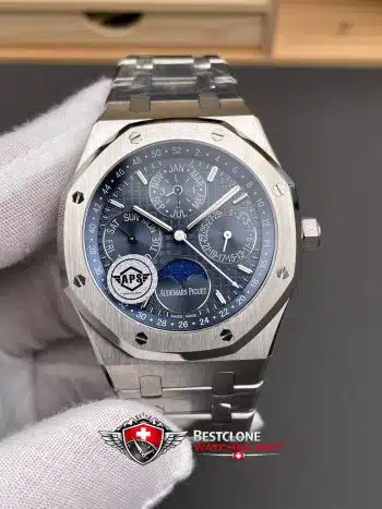 Audemars Piguet Royal Oak Calendario Perpetuo 26574ST.OO.1220ST.03 Reloj Super Clon - Esfera Azul Brazalete de Acero Inoxidable (3)