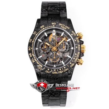 DIW Rolex Daytona Carbon Skeleton Super Clone Watch – Gold Accents 4130 Edition (1)