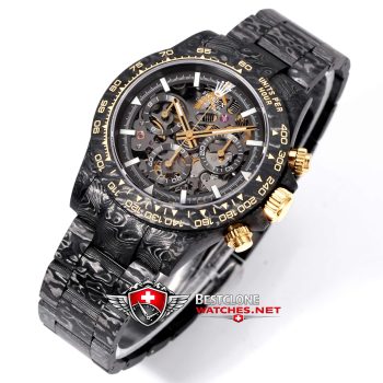 DIW Rolex Daytona Carbon Skeleton Super Clone Watch – Gold Accents 4130 Edition (2)