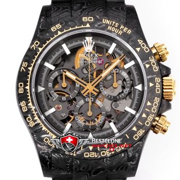 DIW Rolex Daytona Carbon Skeleton Super Clone Watch – Gold Accents 4130 Edition (3)