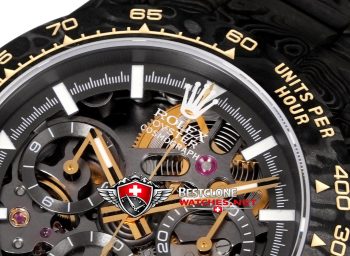 DIW Rolex Daytona Carbon Skeleton Super Clone Watch – Gold Accents 4130 Edition (4)