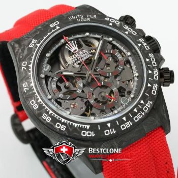 DIW Rolex Daytona Carbon Skeleton Super Clone Watch – Racing Red 4130 Edition (2)