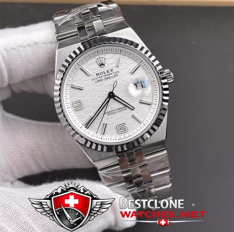 ES Rolex Land Dweller White Dial Angled View (3D Perspective)