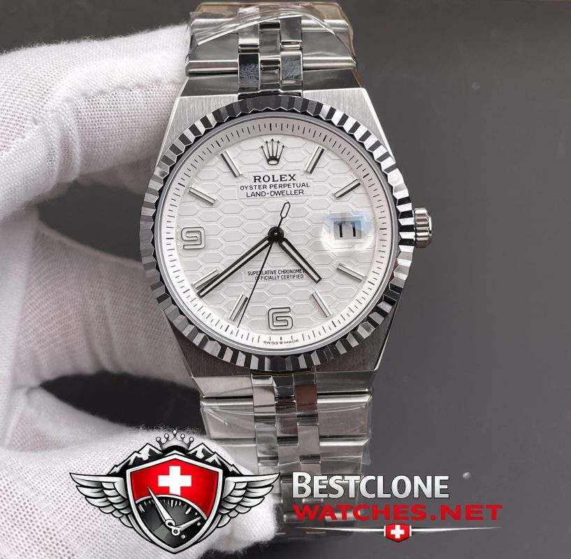 ES Rolex Land Dweller White Dial Front View (Full Watch Display)
