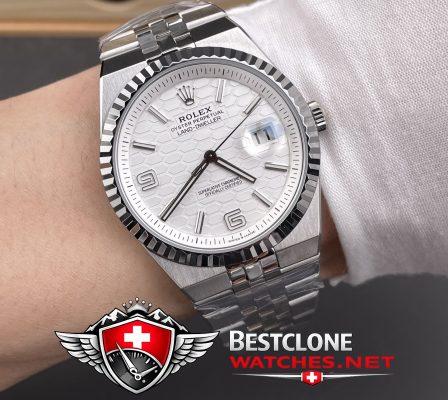 ES Rolex Land Dweller White Dial On Wrist Shot