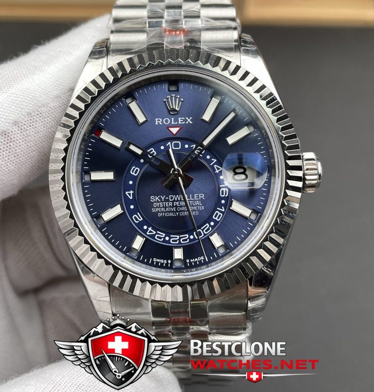 NOOB Rolex Sky Dweller Blue Dial Close Up Detail