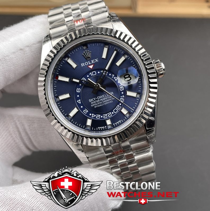 NOOB Rolex Sky Dweller Blue Dial Sunburst Detail View