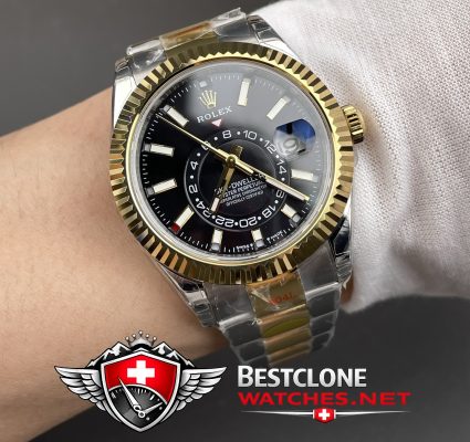 NOOB Two Tone Rolex Sky Dweller On Wrist Shot