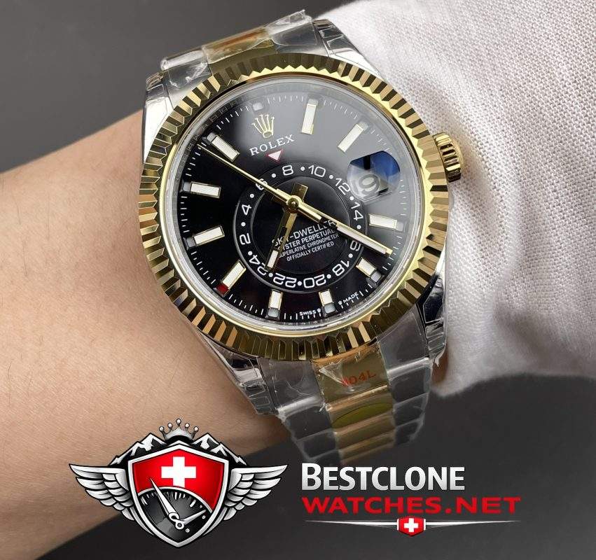 NOOB Two Tone Rolex Sky Dweller On Wrist Shot