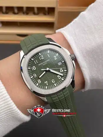 Patek Philippe Aquanaut 5168G 010 Super Clone Watch - 11 Replica Esfera Verde Correa de caucho (9)