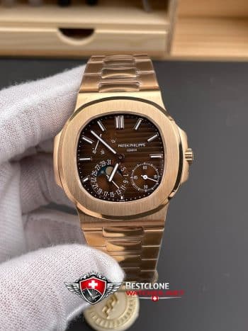 Patek Philippe Nautilus 57121R 001 Super Clone Watch – Brown Dial Rose Gold Moonphase Power Reserve (1)