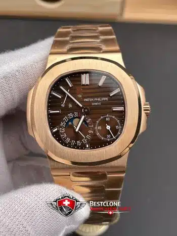 Patek Philippe Nautilus 57121R 001 Reloj Super Clon - Esfera Marrón Oro Rosa Fases de la Luna Reserva de marcha (3)