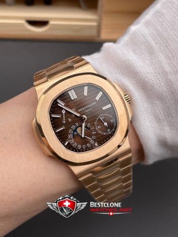 Patek Philippe Nautilus 57121R 001 Super Clone Watch – Brown Dial Rose Gold Moonphase Power Reserve (9)