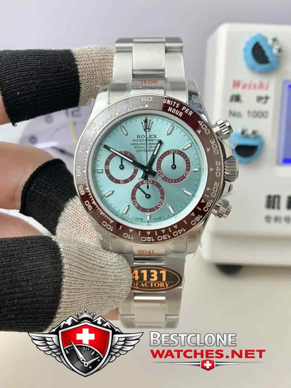 QF Ice Blue Daytona Front View (Ice Blue Sunburst Dial & Brown Ceramic Bezel)