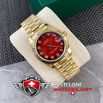 Real photos of the Rolex Datejust 31mm Ref 278278 0049 Red Dial Diamond Super Clone Watch (3)