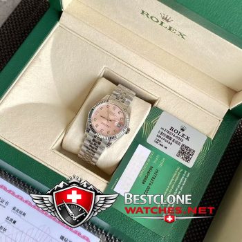 Real photos of the Rolex Datejust 31mm Ref m279174 0003 Pink Dial Diamond Super Clone Watch (6)