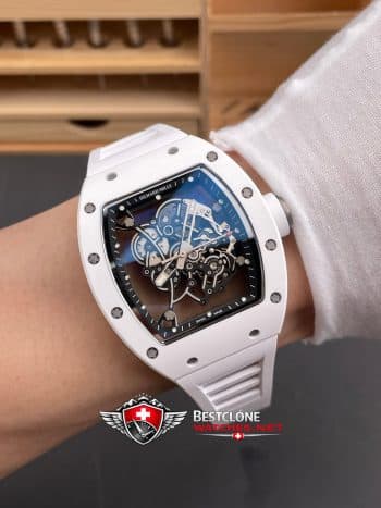 Richard Mille RM055 White Ceramic Super Clone Watch – Skeleton Dial 1：1 Replica (9)