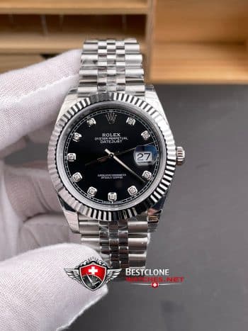Rolex Datejust 41mm Ref m126334 0012 Black Dial Diamond Super Clone Watch (1)