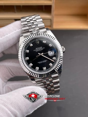 Rolex Datejust 41mm Ref m126334 0012 Black Dial Diamond Super Clone Watch (2)