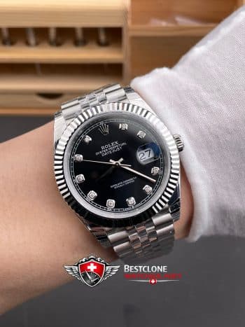 Rolex Datejust 41mm Ref m126334 0012 Black Dial Diamond Super Clone Watch (9)