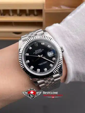 Rolex Datejust 41mm Ref m126334 0012 Black Dial Diamond Super Clone Watch (9)