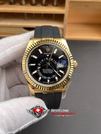 Rolex Sky Dweller Black Dial Rubber Bracelet Ref M326238 0009 Super Clone Watch (1)