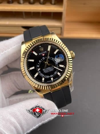 Rolex Sky Dweller Black Dial Rubber Bracelet Ref M326238 0009 Super Clone Watch (2)