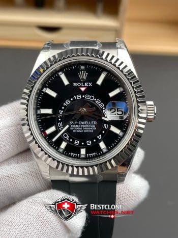 Rolex Sky Dweller Black Dial Rubber Bracelet Ref M336239 0002 Super Clone Watch (3)