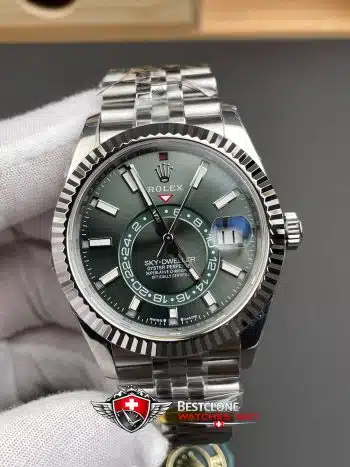 Rolex Sky Dweller Esfera Verde Pulsera Oyster Ref 336934 9002 Super Clone Watch (3)