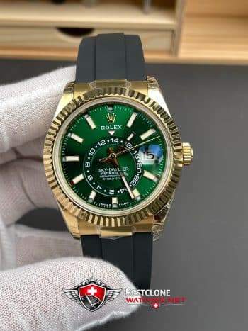 Rolex Sky Dweller Green Dial Rubber Bracelet Ref 336238 0004 Super Clone Watch (1)