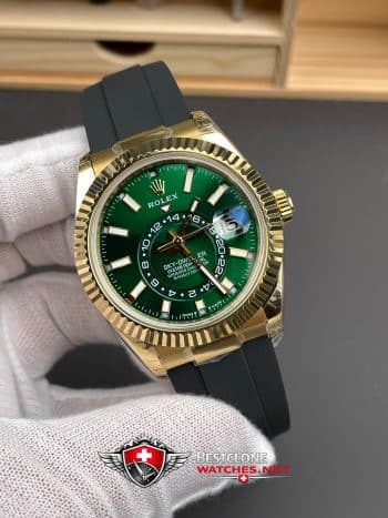 Rolex Sky Dweller Green Dial Rubber Bracelet Ref 336238 0004 Super Clone Watch (2)